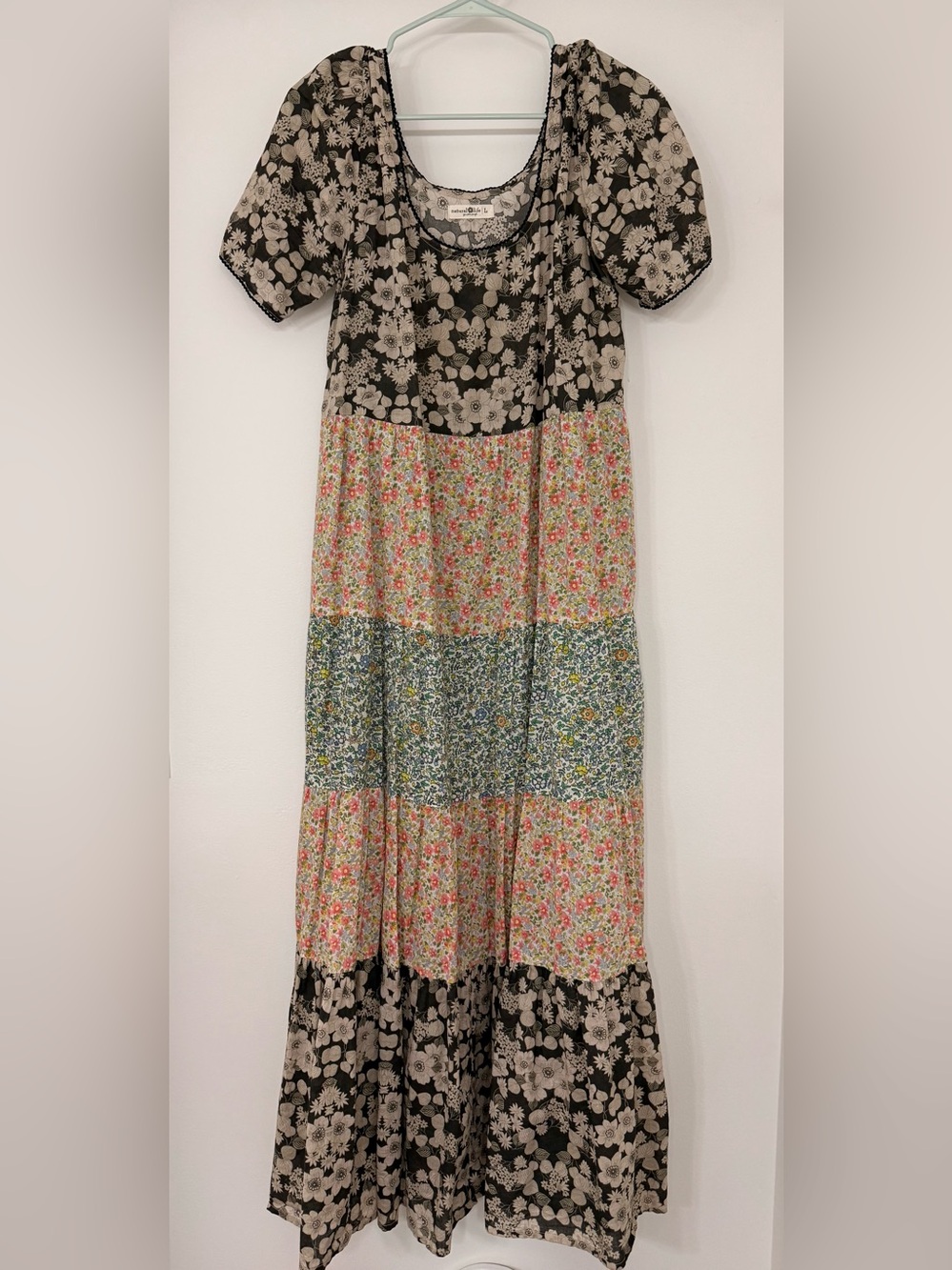 NATURAL LIFE Multi-Print Boho Tiered Maxi dress — Black, Pink, Blue, Green